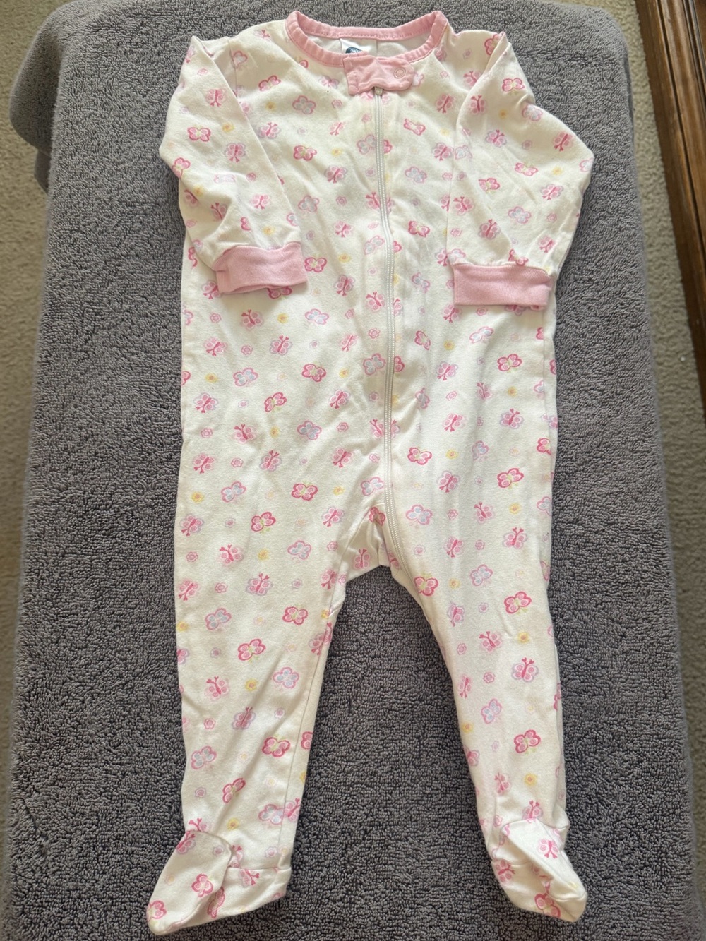 Gerber Pink and Cream Butterfly Footed One-Piece Pajamas